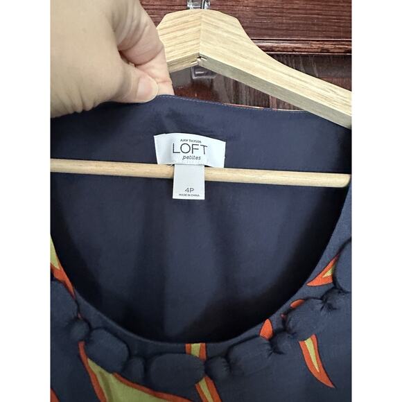 LOFT Petites 4P Floral Shift Dress – Navy/Chartreuse/Orange - Picture 2 of 6